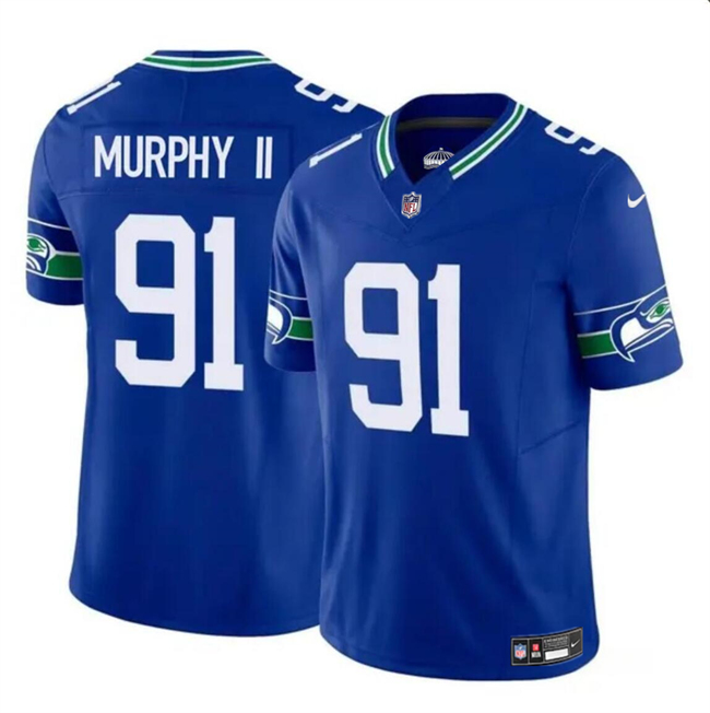 Men's Seattle Seahawks #91 Byron Murphy II Royal 2024 Draft F.U.S.E Throwback Vapor Limited Stitched Football Jersey